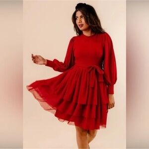 Ivy City Co Vibrant Red Long Sleeve Dress
